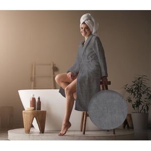 Heckett Lane Badjas Katoen Premium - Classic Anthracite - MaatXL - Badjas 100% Katoen - Badjas Dames - Badjas Heren