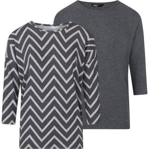 Only Dames T-Shirt ONLGLAMOUR 2 Pack bequem Veelkleurig M Ronde Hals Volwassenen Lange Mouw