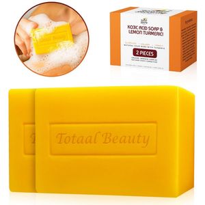 TotaalBeauty® Kurkuma Zeep 100% 2 Stuks - Turmeric soap - Pigmentvlekken Verwijderen - Kojic Acid Soap - Darkspot Remover - Anti Acne - 100% Natuurlijke Ingrediënten - Gezichtsreiniging - Body wash - Handzeep - Douchezeep