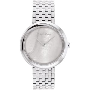 Calvin Klein CK25200320 Twisted bezel Dames Horloge - Mineraalglas - Staal - Zilverkleurig - 34 mm breed - Quartz - Vouw/Vlindersluiting