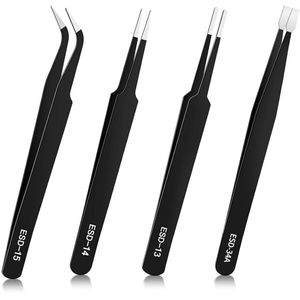 TRANKIELO® - Precisiepincetten Set van 4 – Antistatisch Roestvrij Staal – Niet-Magnetisch – Industrieel en Elektronisch Handgereedschap