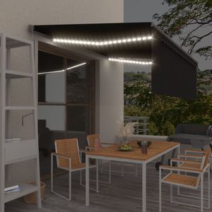The Living Store Uitschuifbare Luifel 4 x 3 m - Antraciet - Aluminium frame - UV-Waterbestendig - Verstelbaar - Windsensor - LED Verlichting