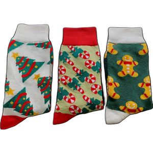 Kerstsokken Man Vrouw - Kerstcadeau - 3 stuks - maat 36-44 - Kerstboom – Kerst - Kerst sokken - Kindersokken - Kinderen - One size - Wintersokken