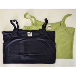 2 pack Fruit of the Loom - Lady-Fit - Spaghettitops – Groen en Navy Blauw – Maat XL
