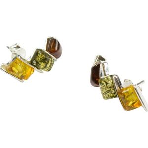 Zilveren knop oorbellen Barnsteen / Amber 925 zilver