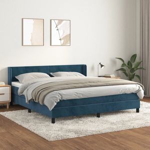 vidaXL Boxspring Fluweel Donkerblauw 180x200 cm Boxspringbed - Fluweel Bed - Donkere Kleuren - Slaapcomfort - Pocketveer Matras - Middenhard Matras - Luxe Bed - Bedroom Decor