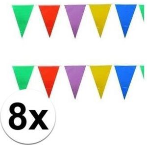 8x Vlaggenlijnen gekleurde vlaggetjes - 10 meter - slingers