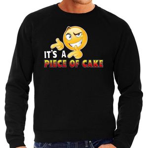 Funny emoticon sweater Piece of cake zwart voor heren - Fun / cadeau trui S