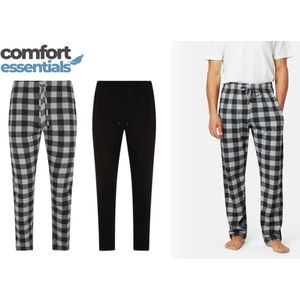 Comfort Essentials - Pyjama Heren Volwassenen - Broek - 2 Pack - Grijs Geruit / Zwart - XL - Pyama Heren Volwassenen - Pyjamabroek Heren - Pyamabroek Heren