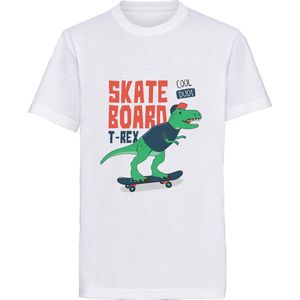 Skate board T-Rex - Dino T-shirt - T-shirt kinderen  - Maat 128 (7 - 8 jaar)