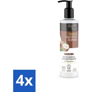 4 x Organic Shop - Coconut & Shea Conditioner - Verzorgend en Voedend - 280 ml - Biologische Conditioner - Kokos & Shea - Hydraterende Conditioner - Haarverzorging - Droog Haar
