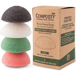 Composty® | Super Zachte Konjac Gezicht Spons| 4 Pack | Reiniging en Zachte Scrub