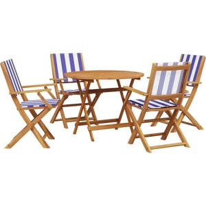 vidaXL - 5-delige - Tuinset - massief - hout - en - stof - blauw - en - wit