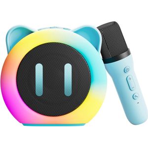 Mini karaokemachine Geschikt voor kinderen en volwassenen, draagbare karaokeluidspreker met 2 draadloze microfoons, verjaardagscadeau Geschikt voor meisjes van 4, 5, 6, 7, 8, 9, 10, 11 en 12 jaar (wit)