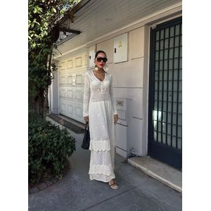 Gebreide Jurk Met Knoopdetail En Gelaagde Rok Eén maat