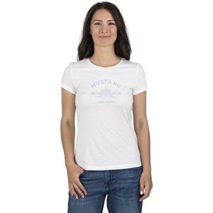 Mustang Dames T-Shirt Alexia C Logo slim fit Wit L Ronde Hals Volwassenen Basic T-shirt met korte mouwen en ronde hals gemaakt van 100% katoen