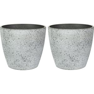 Ter Steege Bloempot/plantenpot - 2x - buiten - betongrijs - D13/H12 cm