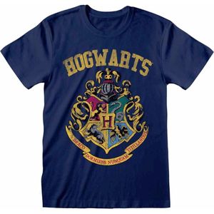 Harry Potter - Hogwarts Faded Crest Mens Tshirt - L - Blauw