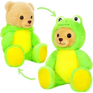 BRUBIES Teddy Kikker - 25 cm teddybeer in kikkerkostuum met capuchon - pluche dier voor gezellige avonturen - knuffeldier cadeau voor kinderen