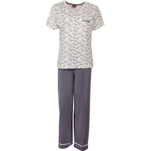 Medaillon dames pyjama - Katoen - wit/grijs-paars - Maat XXL