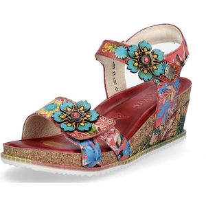 Laura Vita - Bonito 13 Rouge - Sandaal - Rood - Leer - Bloemdessin