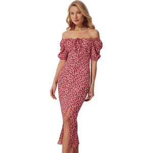 Happinessistanbul Zwarte Carmen-Kraag- En Split-Zomergebreide Damesjurk Ff00113