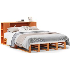 vidaXL - Bed - met - boekenkast - zonder - matras - hout - wasbruin - 150x200 - cm