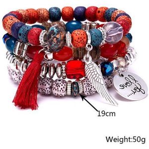 Akyol - I love you armband – Diverse kleuren – Handgemaakte armband – Boho armband – Vriendschapsarmband – Kralenarmband –Leuk cadeau– 4-laags – Armbanden set