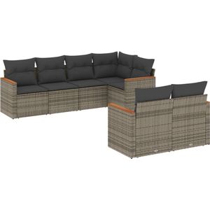 vidaXL - 7-delige - Loungeset - met - kussens - poly - rattan - grijs