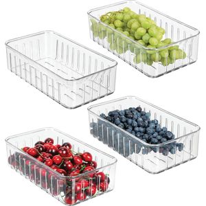 Set van 4 grote koelkastcontainers - Praktische opbergcontainers zonder deksel - Voedselopslagcontainers met zijopeningen