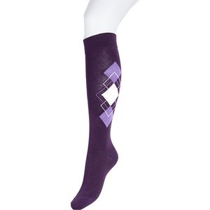 Bonnie Doon Dames Kniekous Katoen met Ruiten Argyle Rhombus Fun Kleur Indigo Paars Maat 36/42 Gladde Teennaad - Katoen - Stijlvol - Klassiek - Moderne Twist - Comfortabel - Kniekousen - Voorgewassen - Argyle - Ruiten - Indigo Purple - BP241501.601