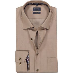 OLYMP Luxor modern fit overhemd - structuur - noga bruin - Strijkvrij - Boordmaat: 46