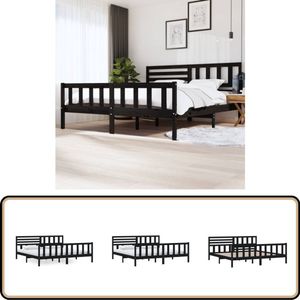 vidaXL Zwart Houten Bedframe 200x200 cm Massief Hout Bed - Houten Bedframe - Bed 200x200 - Box Spring Bed - King Size Bed