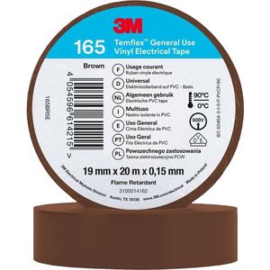 3M Isolatie Tape - 19mm breed - 0,152mm dik - 20 meter - Bruin