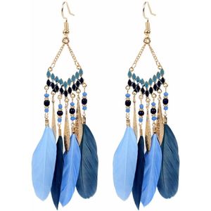 Fako Bijoux® - Oorbellen - Bohemian - Veren - Retro - Blauw