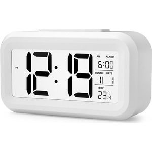 YONO Digitale Wekker - Alarm Klok met Temperatuur, Kalender en LED Verlichting - Wit