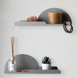 Set van 2 stijlvolle wandplanken met haken voor een opgeruimde entree of badkamerrek (grijs, 35 cm)