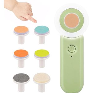 Elektrische Nagelvijl Met Lampje - Groen - Baby Nagelverzorging - Veilig en Zacht voor Baby's - Inclusief 6 Diverse Vijl koppen incl. Polijstkop - Waterbestendig - Manicureset - Baby Cadeau