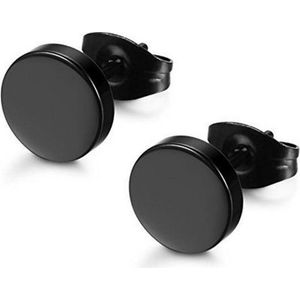 Stud Oorbellen - Ronde Oorknoppen - Edelstaal - LGT Jewels - Zwart - 12mm