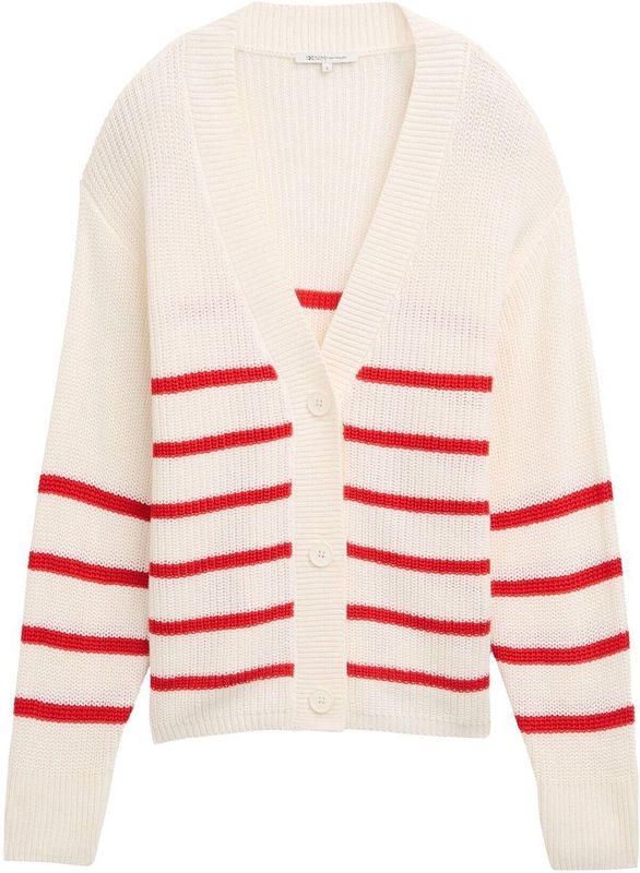 Tom Tailor Denim - Gebreid Jack - Katoenmix - V-hals - Relaxed Fit