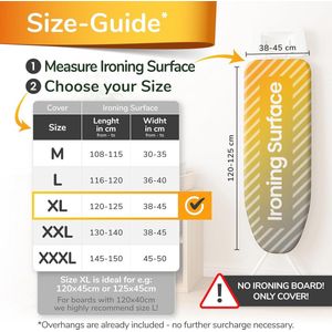 Turbo strijkplankovertrek 120 x 45 cm - 5 lagen extra dik voor stoomstrijkijzers