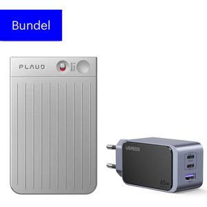 PLAUD NOTE Silver Power Bundel – LLM Empowered AI Voice Recorder – AI Memorecorder