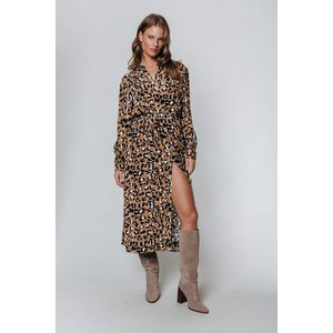 Colourful Rebel Kera Leopard Maxi Shirt Dress Dames - Jurk - Bruin - Maat XS