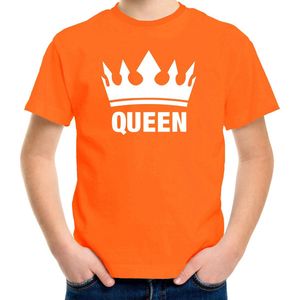 Oranje Koningsdag Queen shirt met kroon meisjes 134/140