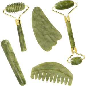 Gezichtsmassage Set - 5 Stuks - Jade Gezichtsroller voor Gezicht en Lichaam