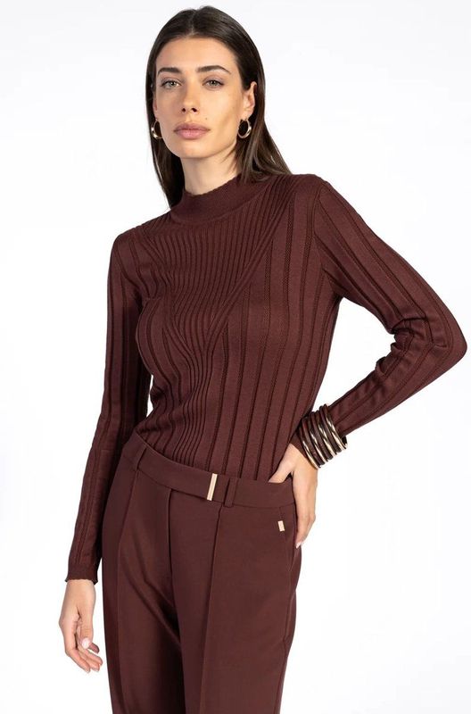 Vida - Sweater - Spicy Chocolate - Aangesloten Pasvorm - Hoge Hals