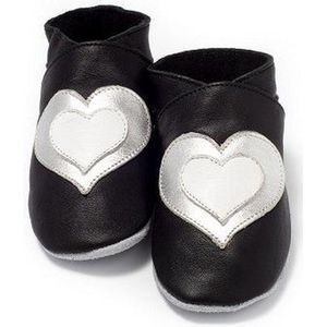 Baby Dutch - Babyslofjes - Zwart - Leren Slofjes met Hartjes Print