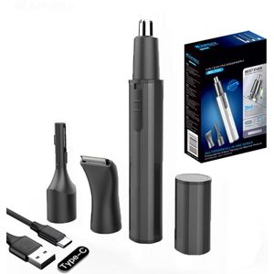 3 in 1 Neushaartrimmer Elektrisch - All-in-One voor Neus, Oren & Baard met 360° Draaibare Kop - Wenkbrauw Trimmer - zwart