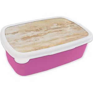 Broodtrommel Roze - Lunchbox - Brooddoos - Marmer - Zand - Textuur - 18x12x6 cm - Kinderen - Meisje