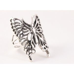 Opengewerkte zilveren vlinder ring - maat 19.5